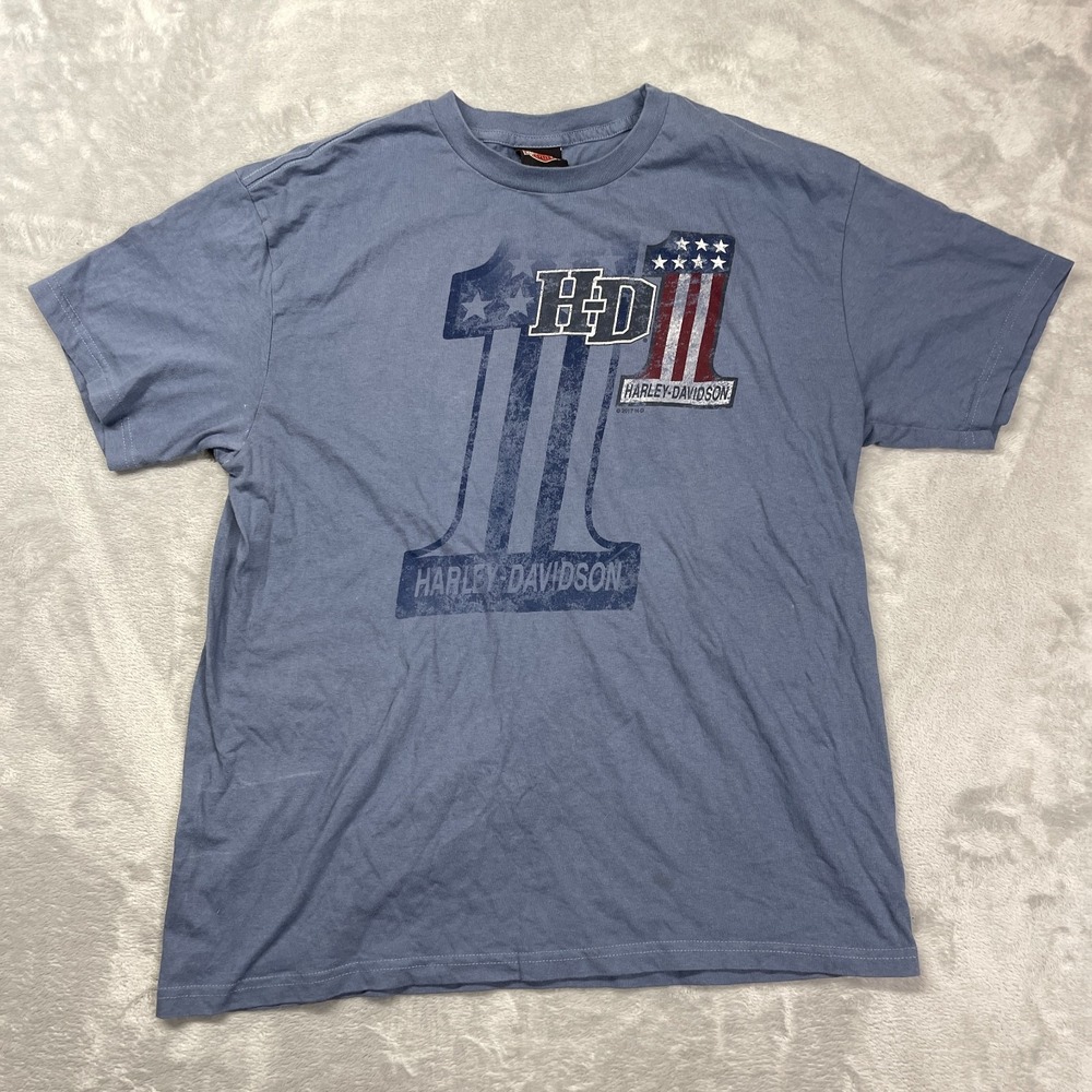 Harley-Davidson Staten Island NY T-Shirt Mens XL Blue Double Sided Crew Neck USA